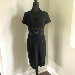 DVF Black Midi Sheath Dress with Multicolor Accents